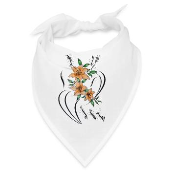 Orangene Lilien mit filigranen Zierlinien - Bandana - Weiß - Vorne
