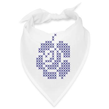 Blaues Kreuzstich-Rosenmuster - Bandana - Weiß - Vorne