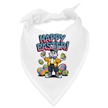 Fröhlicher Osterhase mit bunten Eiern - Bandana - Weiß - Vorne