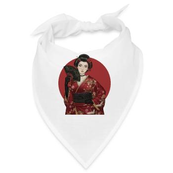Geisha im roten Kimono mit Fächer - Bandana - Weiß - Vorne
