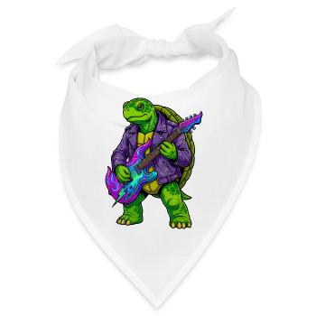 Schildkröte mit Jacke und Neon E-Gitarre - Bandana - Weiß - Vorne