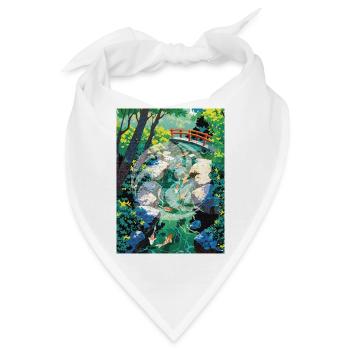 Japanische Koi-Flusslandschaft mit Kamon-Design - Bandana - Weiß - Vorne