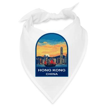 Hong Kong Junk Boat Skyline Retro Reiseabzeichen - Bandana - Weiß - Vorne
