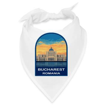 Bukarest Rumäniens Parlament Retro Sonnenuntergangsabzeichen - Bandana - Weiß - Vorne