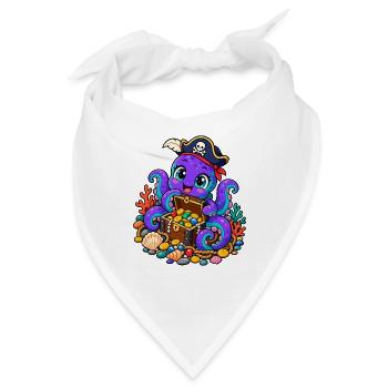 Piraten-Tintenfisch mit Schatztruhe - Bandana - Weiß - Vorne