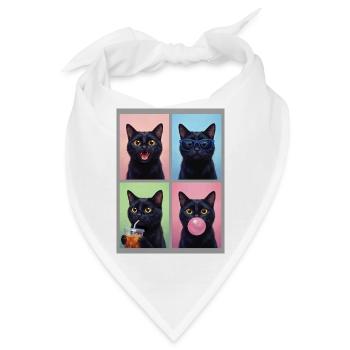Katzen schwarze Katze - Bandana - Weiß - Vorne