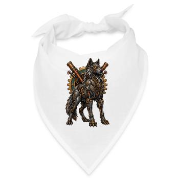 Steampunk-Wolf mit Zahnrädern - Bandana - Weiß - Vorne