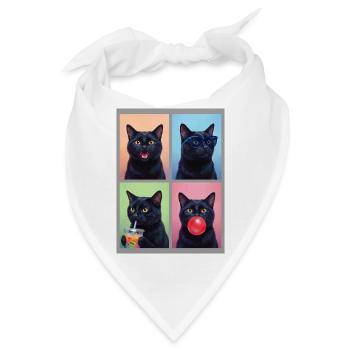 Katzen schwarze Katze - Bandana - Weiß - Vorne