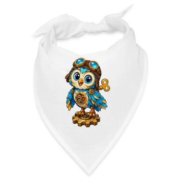 Steampunk-Eule mit Zahnrädern - Bandana - Weiß - Vorne