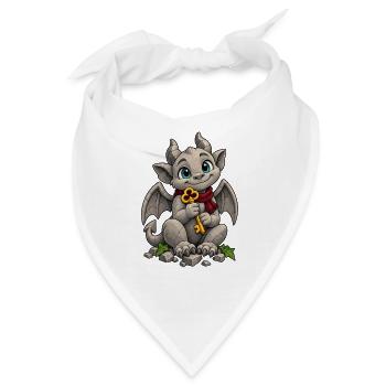 Kleiner Drache mit Schlüssel und Schal - Bandana - Weiß - Vorne