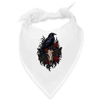 Rabe mit Schädel und Nachtblumen - Bandana - Weiß - Vorne