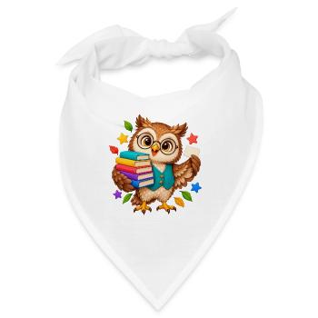 Lernende Eule mit Büchern - Bandana - Weiß - Vorne