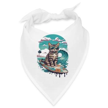 Surfer-Katze in tropischer Welle - Bandana - Weiß - Vorne