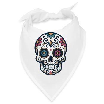 Bunte Zuckerschädel-Illustration mit floralem Dekor - Bandana - Weiß - Vorne