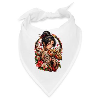 Japanische Kriegerin – Hannya & Fächer - Bandana - Weiß - Vorne