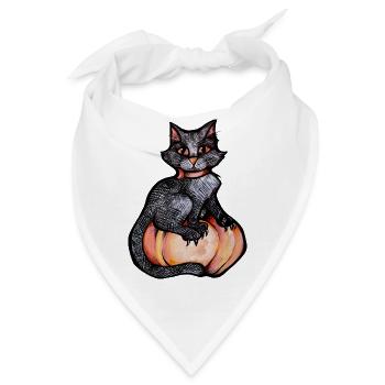 Mitternachtskatze auf Kürbis - Bandana - Weiß - Vorne