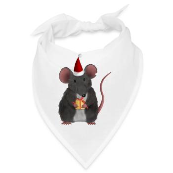 Weihnachtsratte mit Geschenk - Ohne Text - Bandana - Weiß - Vorne