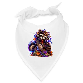 Neon-Waschbär mit Herbstlaub - Bandana - Weiß - Vorne