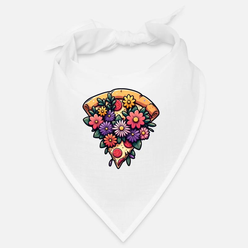 Humorous Pizza Slice with Flowers Bandana