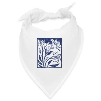 Lilien - Holzschnitt - Frühling - Sommer - Spruch - Bandana - Weiß - Vorne