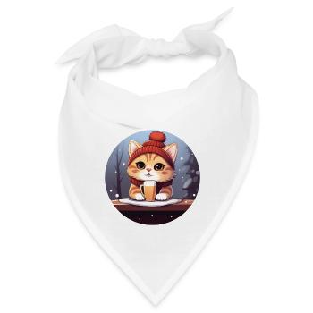 Katze auf dem Weihnachtsmarkt - Bandana - Weiß - Vorne