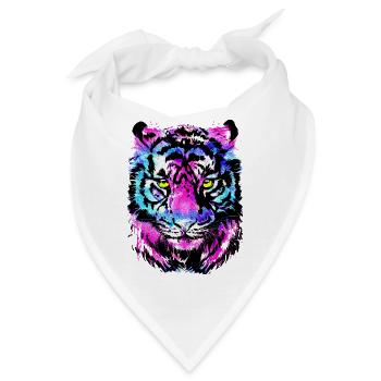 Bunter Tiger - Neon Pink Magenta Tiger Zeichnung - Bandana - Weiß - Vorne