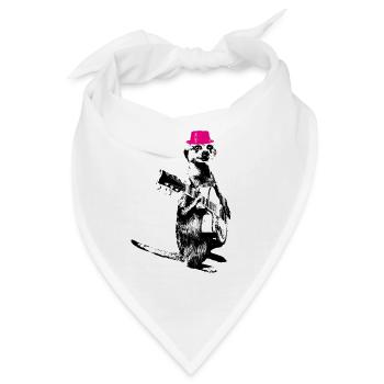 Meerkat Guitarplayer White BG Magenta Hat - Bandana - Weiß - Vorne