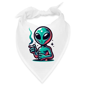 Alien mit Joint Zigarette rauchen - Bandana - Weiß - Vorne