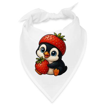 Lustiger Pinguin mit Erdbeere im Hut Fruchtig - Bandana - Weiß - Vorne