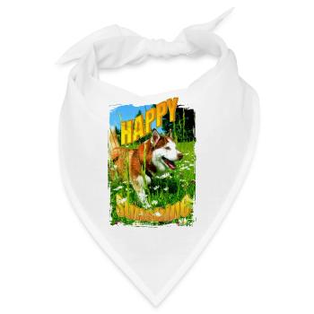 Fröhlicher Hund im Blumenfeld - Bandana - Weiß - Vorne