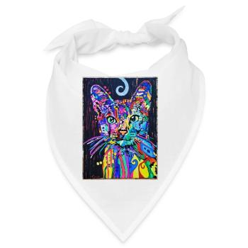 Katzenportrait mit Psychedelic-Design- Pop-Art - Bandana - Weiß - Vorne