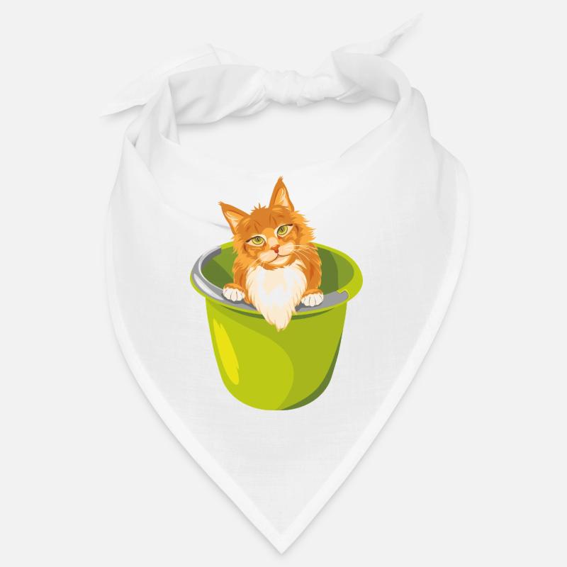Niedliche rote Katze lugt aus dem Eimer Bandana