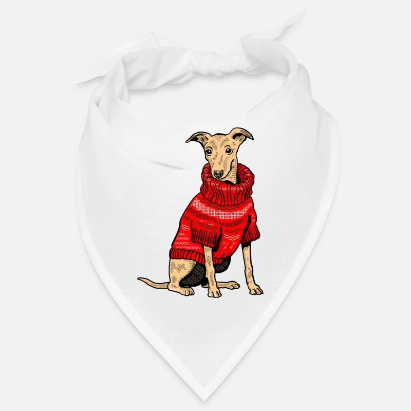 Hund im roten Strickpullover Bandana