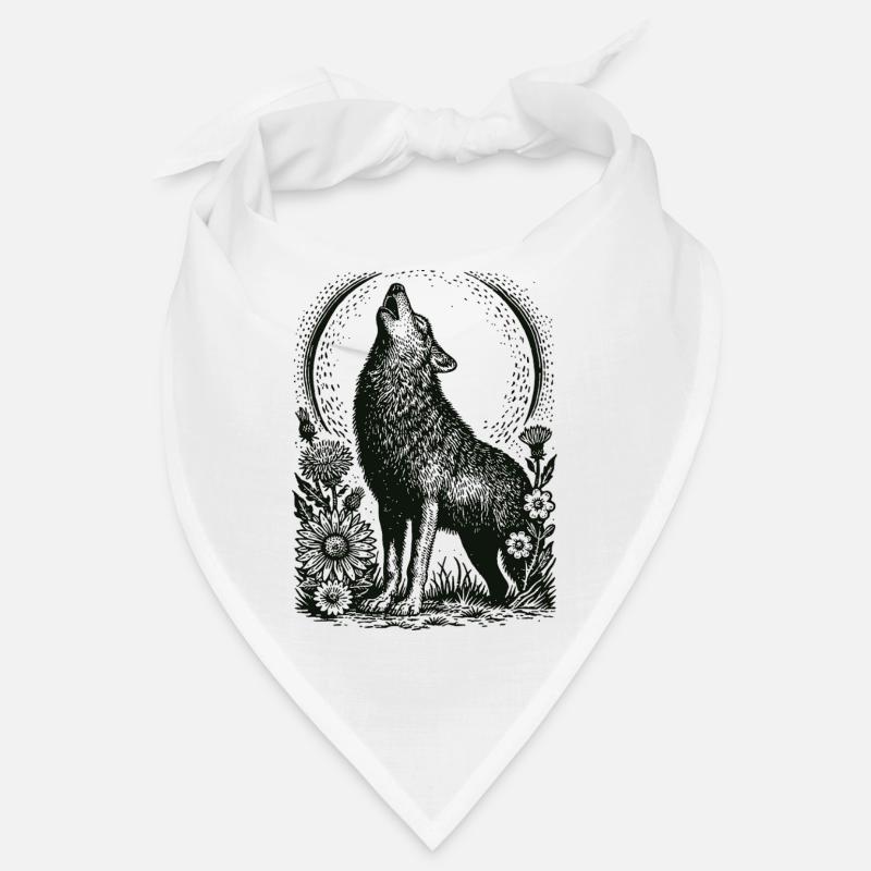 Howling Wolf in Floral Circular Frame Bandana