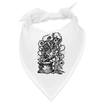 Skelett mit Rosen Gravur - Bandana - Weiß - Vorne