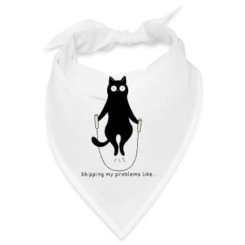 Seilspringende Katze – Lustiges Fitnessmotiv - Bandana - Weiß - Vorne