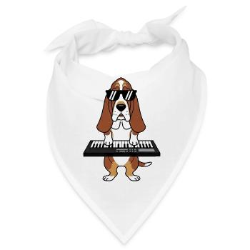Basset Hund Dackel Musiker am Keyboard Cartoon - Bandana - Weiß - Vorne