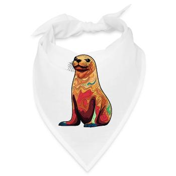 Bunter Seelöwen-Illustration - Bandana - Weiß - Vorne