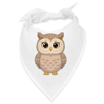 Kawaii-Eule in Erdtönen - Bandana - Weiß - Vorne