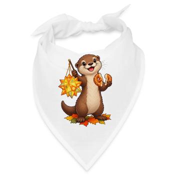 Zwergotter mit Sternlaterne und Brezelhälften - Bandana - Weiß - Vorne