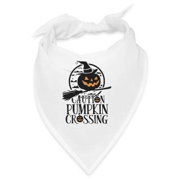 Halloween Kürbis Spruch Caution Pumkin Crossing - Bandana - Weiß - Vorne