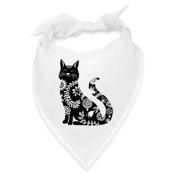 schwarze Katze mit Blumenmuster - Bandana - Weiß - Vorne