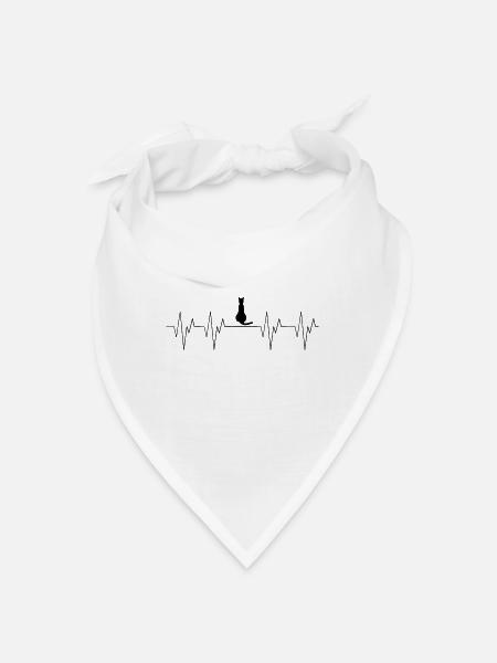 Katze Cat Herzschlag Heartbeat Tiere Liebe Love an - Bandana - Weiß - Vorne
