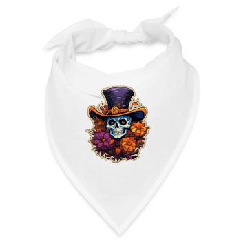 Totenkopf mit Blumen und Hut Halloween - Bandana - Weiß - Vorne