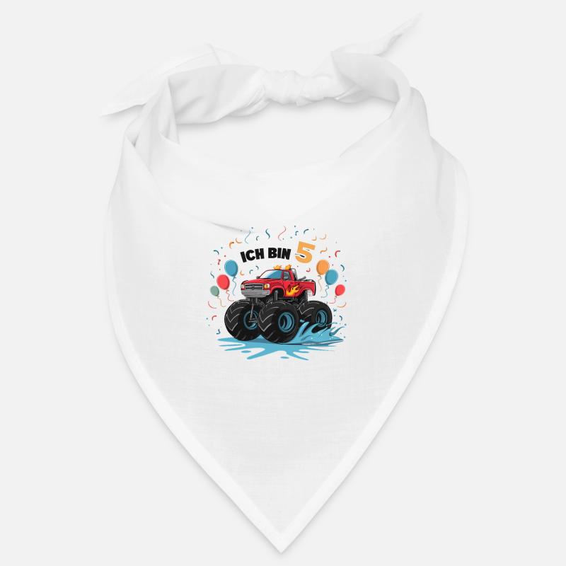 Monster Truck - Ich bin 5 - Einzigartiges Geschenk - Bandana - Weiß
