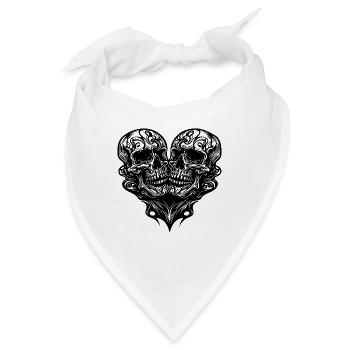 Zwei Schädeln Herz Tribal Tattoo Style - Bandana - Weiß - Vorne