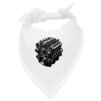 Motorblock Zylinder Hubraum Fan Motor - Bandana - Weiß - Vorne