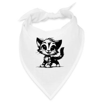 Knuddeliges Katzen Stubentiger Baby Zeichnung - Bandana - Weiß - Vorne