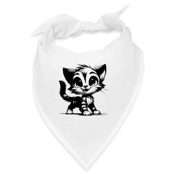 Lächelndes Katzen Baby Zeichnung - Bandana - Weiß - Vorne