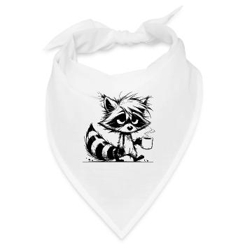 Verschlafener müder Waschbär mit Kaffeetasse - Bandana - Weiß - Vorne